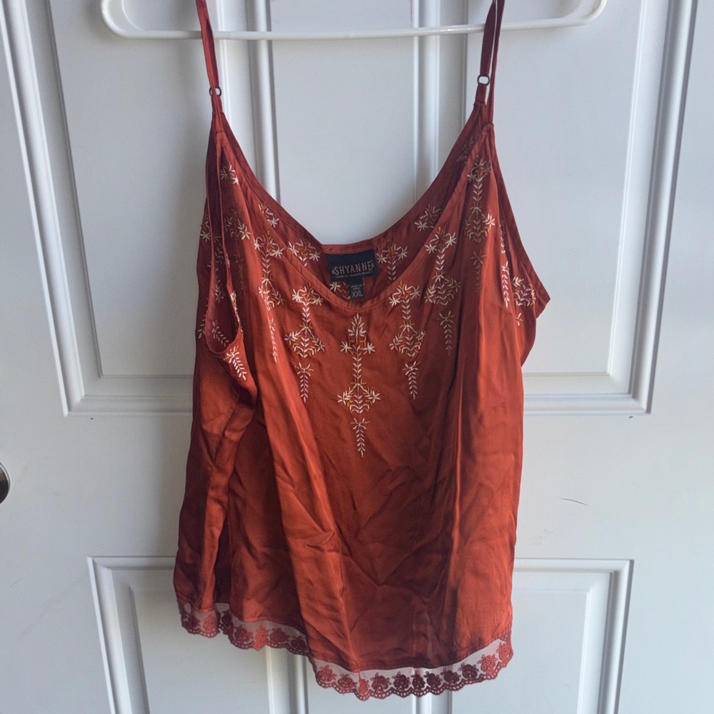 Shyanne Rust Orange Embroidered Lace-Trim Cami